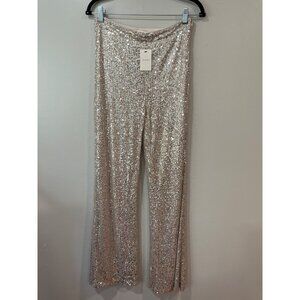 Idem Ditto Womens Metallic Sequins Trouser‎ Pants Wide Leg Zip Side Closure Size